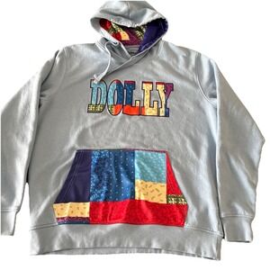 Dollywood Blue Dolly Parton Hoodie Coat Of Many Colors Patchwork Womens L